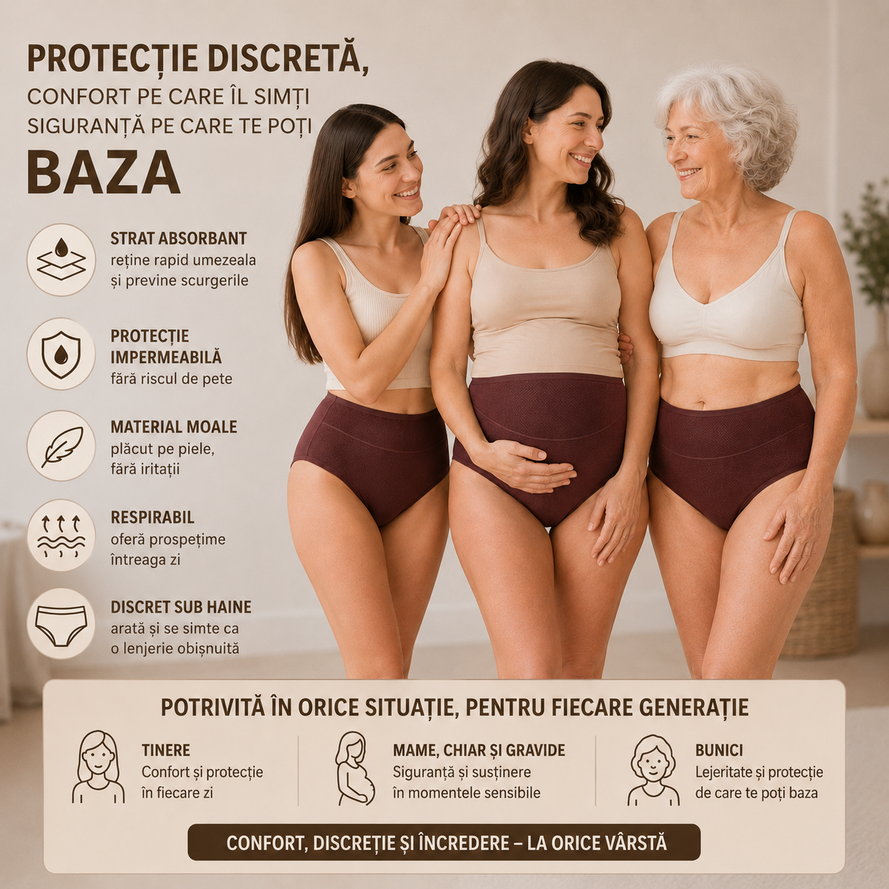Confort Max Absorbant™ - Lenjerie discretă pentru scurgeri urinare și protecție în perioada menstruală 💙